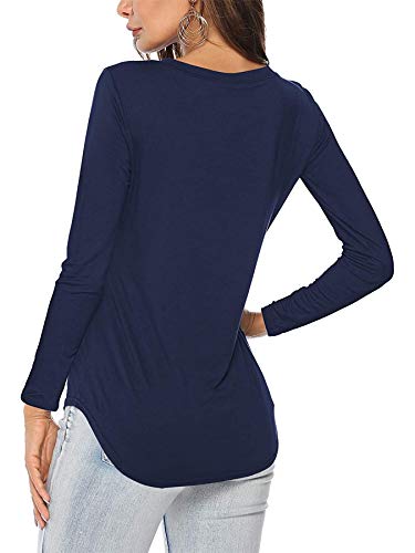 DittyandVibe Women's V Neck T Shirt Long Sleeve Loose Casual Tops, Dark Blue, Small