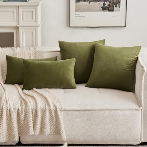MIULEE Velvet Soft Soild Microfiber Decorative Square Pillow Case Throw Cushion Cover for Sofa Bedroom with Invisible Zipper 16x16 Inch 40x40cm Army Green Set of 2 Lined - Image 6