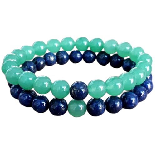 Bracelet couple péridot et lapis-lazuli 8mm élastique | FIZA_CPL_238