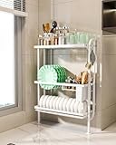 Marmuty Dish Drying Rack, 3 Tier Space Saving Wall Mounted Dish Rack, Narrow Drying Rack Kitchen, Rustproof Dish Drainers, 6.3' D * 19.6' W * 27.2' H (White)