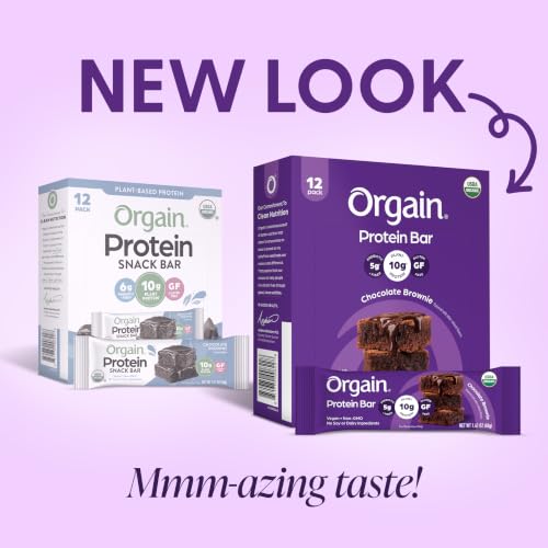 Image of Orgain Organic Vegan Protein Bars, Chocolate Brownie - 10g Plant Based Protein, Low Calorie Healthy Snacks, No Lactose or Soy Ingredients, Gluten Free, Non-GMO, 1.41 Oz (Pack of 72)
