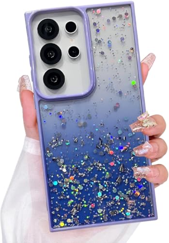 Image of VONZEE Case Compatible with Samsung Galaxy S25 Ultra 5G, Non Moving Glitter Shockproof Case for Girls & Women Soft TPU Shockproof Anti Scratch Drop Protection Cover (Purple)