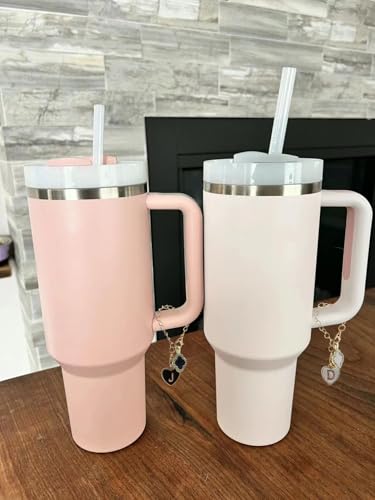 2Pcs Letter Charm Accessories for Stanley Cup,Name ID Initial Letter for Stanley 30&40 oz Tumbler with Handle,Heart Shape & Four Leaf Clover Initial Personalized Letter Charms Chain4