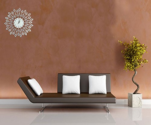 LuLu Decor, 25” Crystal Leaf Metal Wall Clock, 9” White Glass Dial with Arabic Numerals, Decorative Clock for Living Room, Bedroom, Office Space