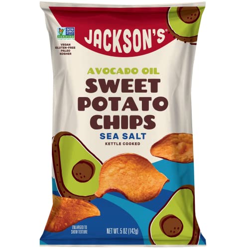 Jackson’s Sweet Potato Kettle Chips With Sea Salt Made With Premium Avocado Oil (5 Oz, Pack Of 7) - Allergen-Friendly, Gluten Free, Peanut Free, Vegan, Paleo Friendly - Shark Tank Product #TOP10