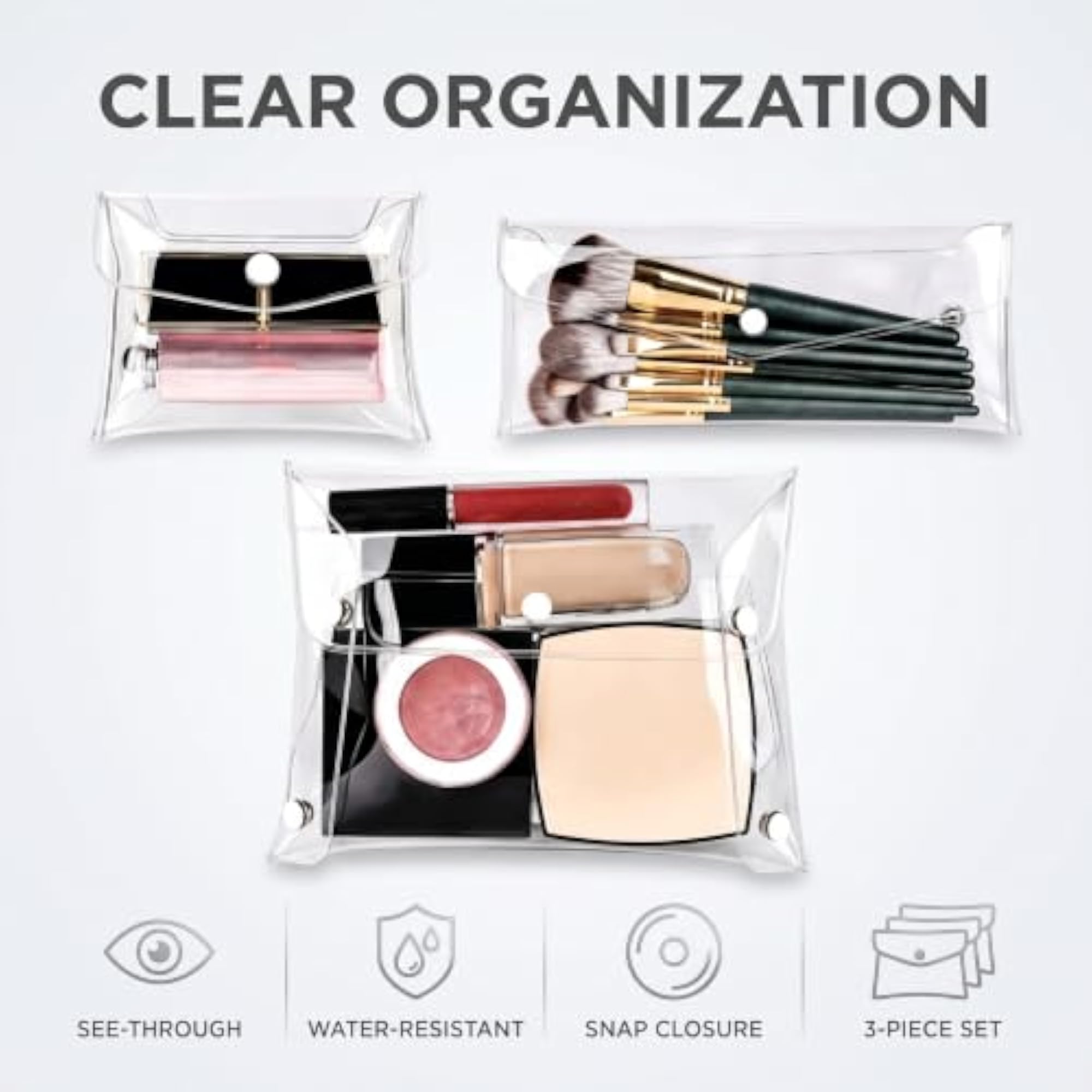 2Pcs Transparent Mini PVC Makeup Bag Set