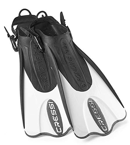 Cressi Palau Short Lightweight Adjustable Swim Snorkeling Fin, Designed and Manufactured in Italy (White Black, Medium/Large)