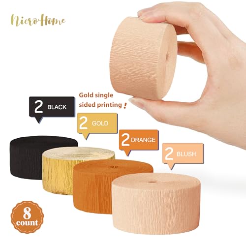 Image of Thanksgiving Party Decorations, 8 Rolls Black Orange Gold Crepe Paper Streamers, Paper Tassels Party Streamer for Fall Autumn Thanksgiving Day Halloween Party Decoration