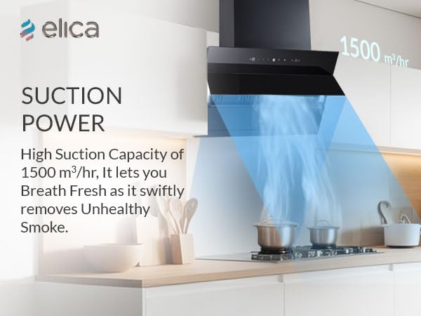 Image of Elica 75cm 1500 m3 /hr Filterless Autoclean Angular Kitchen Chimney with 15 Years Motor & 5 Years Comprehensive Warranty | EFL 3V 751 HAC LTW MS NERO | Black | Touch + Motion Sensor Control | Slant