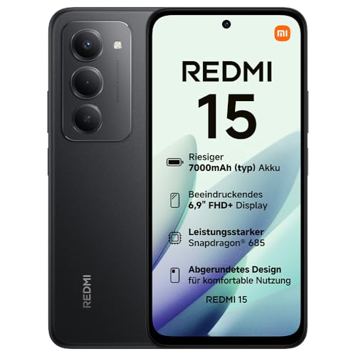 XIAOMI Redmi 15, Smartphone 8+256GB, 6,9' FHD+ 144Hz DotDisplay, Snapdragon 685, 50MP KI-Dualkamera, 7000mAh Akku, Midnight Black