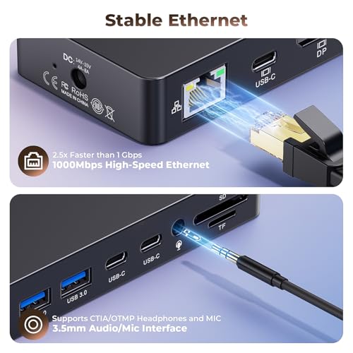 Dock Station Surface Thunderbolt 4 Hub 12 en 1 Triple Pantalla HDMI 4K DisplayPort USB-C 5