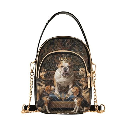 Shoulder Purse Handbag King Dogs Quilted Cell Phone Wallet Chain Purse Cute Zipper Crossbody Bowler Bag, 5.9