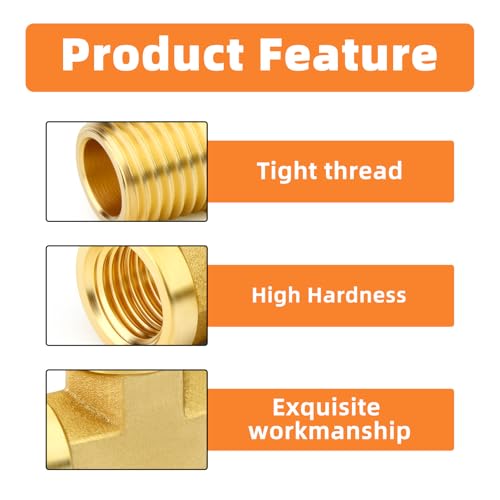 Image of GASHER 2PCS Brass Tee Pipe Fittings, 1 /4 inch NPT Female x 1 /4 inch NPT Female x 1 /4 inch NPT Male Pipe Fittings, Male Run Tee