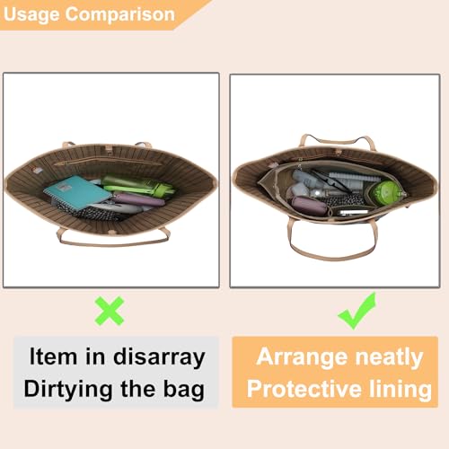 Image of Doxo Purse Organizer Insert for Handbags, Felt Neverfull MM Organizer Insert with Cover, Tote Bag Organizer with Zipper Pocket and Bottle Holder, Fit Neverfull MM and More, Beige-L