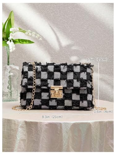 Women's Distressed Denim Crossbody Bag Twist Lock Quilted Handbag Mini Jean Purse3