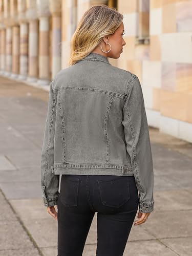 Image of Glamaker Womens Jean Jacket 2026 Basic Trendy Long Sleeve Denim Jackets Button Down Fitted Western Coat with Pockets