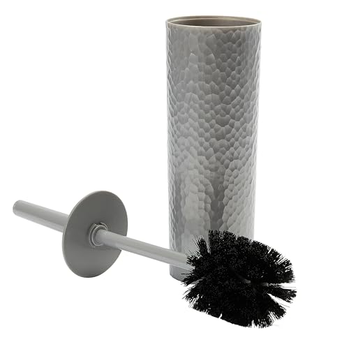 Image of Bath Bliss Toilet Brush | Hammered Textured Design | 360 Degree Bristle Brush | Bathroom Cleaning | Contemporary Design | Sliver