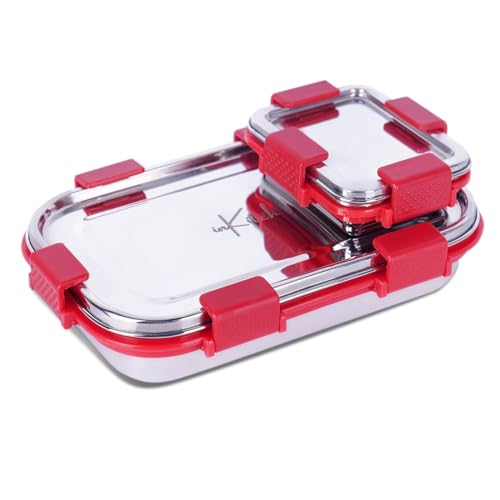 Image of Leak-Proof Lunch Box for Kids | Air Tight Tiffin Box | Stainless Steel Tiffin Box for Kids, Adults, Office, School, and Picnic /Food Grade /Easy to Carry (750ml 1pc + 120ml 1 Pc)