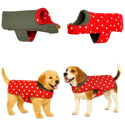 Image of Sage Square Dual-Sided Polka Dot Dog Jacket - Protective Cold-Weather Gear for Pets, Lightweight, Cushioned, Designed for Warmth & Comfort Indoors or Outside (Polka Red, L - 18 Inch)