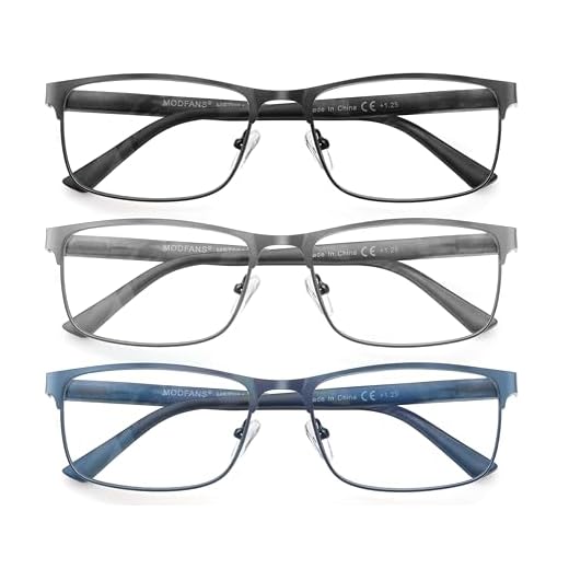 MODFANS Un Pack de 3 Gafas de Lectura Hombres Anti Luz Azul,Rectangular Metal Acero Inoxidable - Lente Clara,Vision Clara - Ligeras Comodas,Colores Mezclados