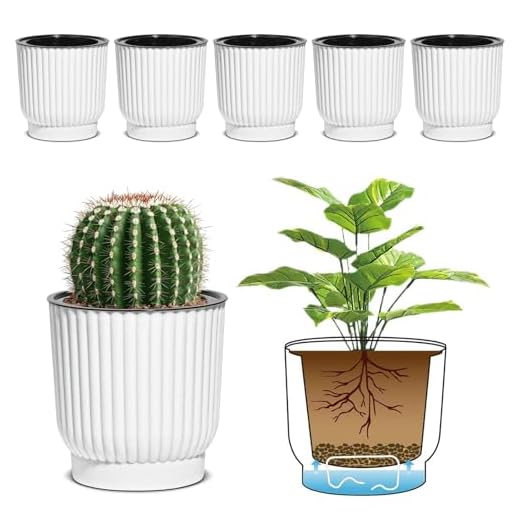 T4U 10cm Selbstbewässerung Blumentopf mit Docht Kunststoff Mini Weiß 6er-Set