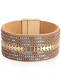 Long tiantian Bohemian Bangle Leather Bracelet for Women Rhinestone Bangle Bracelet for Teen Girls W