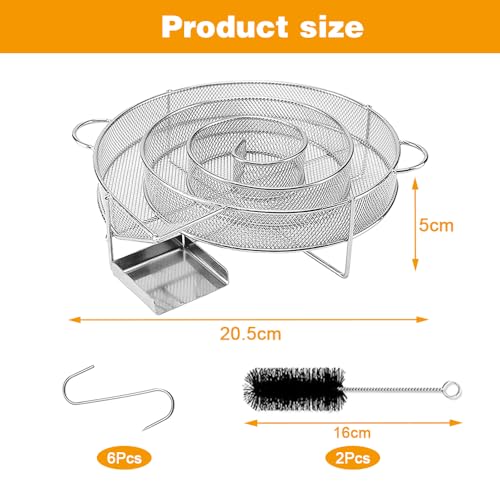 Aoreun Kaltrauchgenerator, Edelstahl Räucherschnecke zum Kalträuchern, Mehrweg Rund Rauchgenerator mit 2 Bürste & 6 Fleischhaken zum Grillen, Speck, Fisch, Lachs, Fleisch
