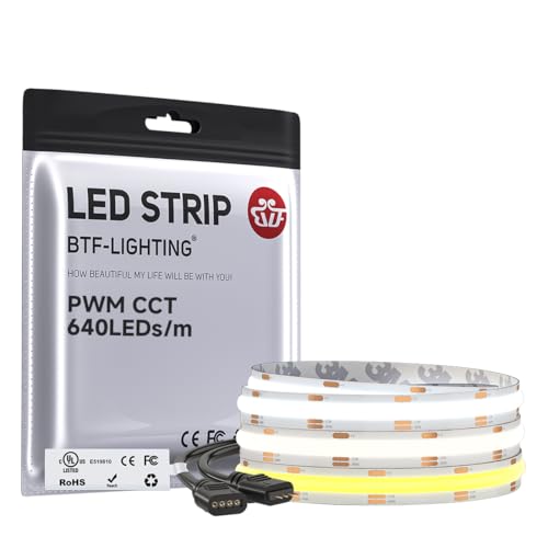 Image of BTF-LIGHTING FCOB COB LED Strip CCT Tunable 3000K-6000K,UL Listed DC24V 9.8FT CRI 90+ Dimmable LED Tape Lights,640LEDs /m Dotless for Bedroom Kitchen Indoor Decor(No Adapter or Controller)
