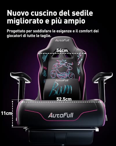 AutoFull C3 Sedia Gaming, Ergonomica Sedia da Gaming con Ricamo Graffiti, Schienale Regolabile 160°, Supporto Lombare, Poggiapiedi, Pelle PU - Design in Stile Racing (Seduta più larga) - Immagine 2