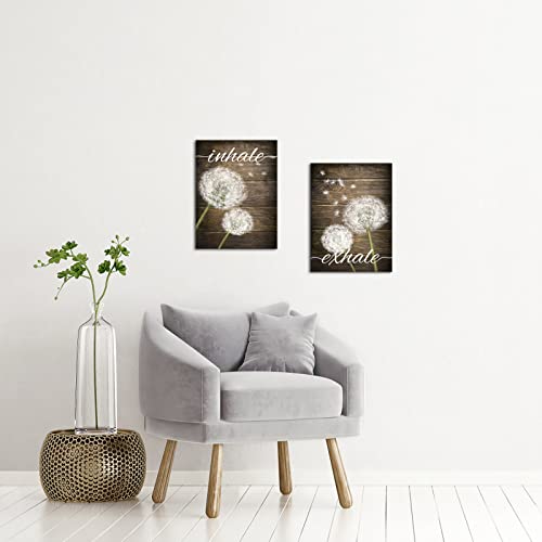 Apicoture Rustic Bathroom Wall Decor Dandelion Pictures Flower Wall Art Inhale Exhale Canvas Prints Farmhouse Wall Decor 12"X16"X2 Pieces #TOP3