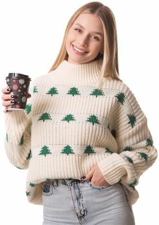 Madore Beige Green Christmas Tree Sweater for Women Adult Pullover Outfits Plus Holiday Xmas 2024 Woman Womens