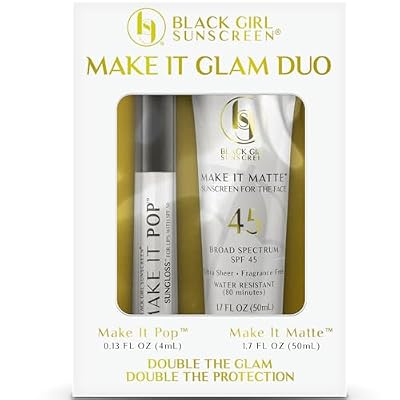 Black Girl Sunscreen Make It Matte SPF 45 & Make It Pop Sungloss - Sun Protection for Face & Skin, SPF 50 Lip Gloss, Travel Size, Wear Under Makeup, No White Cast for Melanin Rich Skin - 2 Pack