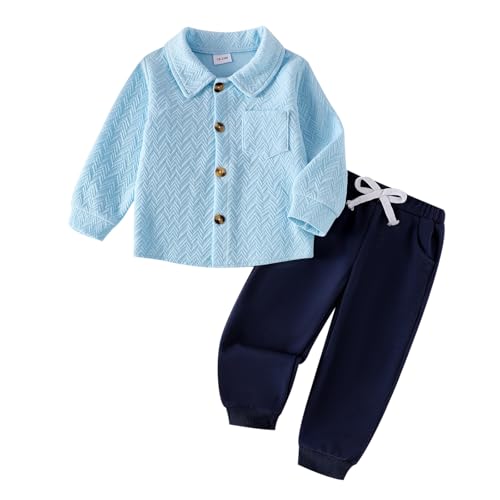 Toddler Boy Clothes Baby Outfits Fall Winter Long Sleeve Button Down Sweatshirt + Casual Pants 2pcs 18 Months - 5T