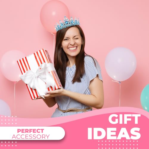 Birthday Tiara Crown with Sash for Women, Headband Hair Accessories for Wedding Party Costume (B-Blue)
