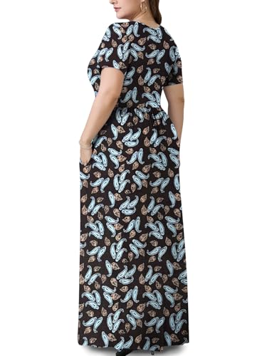 Image of PEVRL Plus Size Maxi Dresses for Women Summer Casual Short Sleeve Long Dress with Pockets 1X-5X