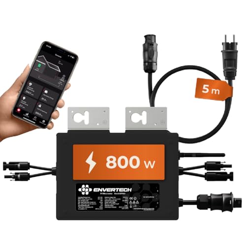 Solarway All In One Envertech Mikro-Wechselrichter 800W Set inkl. 5m Kabel - Wechselrichter Balkonkraftwerk 800W für 2 PV Module - Black CASE - App & WiFi & Bluetooth (EVT-800-B)