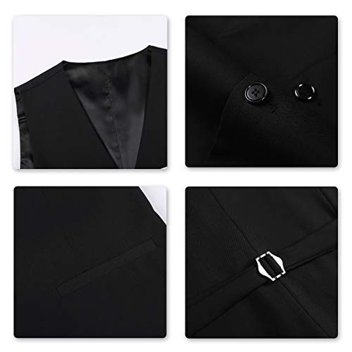 Costume Homme Mariage 3 Pièces Slim Fit Smoking Costumes Couleur Pure Formel Veste Gilet et Pantalon Homme, Noir, M - Image 6
