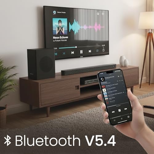 Image of Portronics 200W Spatial Arc Bluetooth Soundbar with Wired Subwoofer for Deep Bass & Spatial Audio, 2.1 Channel Home Theatre, HD Sound,EQ Modes, BT 5.4V,HDMI,Optical, AUX,USB Port,Remote Control(Black)