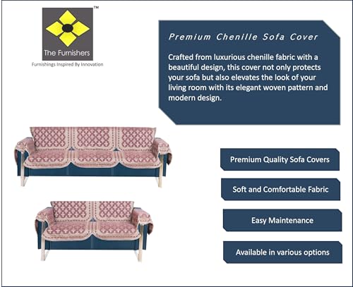 Image of Premium Chenille Woven Anti-Slip 3 Seater + 2 Seater Sofa Cover with Arm Rest | L-Shape Sofa Seat Protector for Living Room | Durable & Stylish Slipcover - Onion Pink - Floral