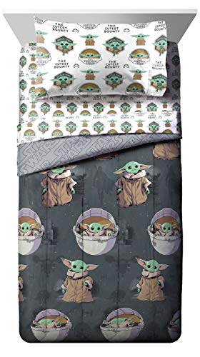 Jay Franco Star Wars The Mandalorian The Child 5 Piece Full Bed Set - Includes Reversible Comforter & Sheet Set - Bedding Features Baby Yoda - Super Soft Fade Resistant Microfiber #TOP1