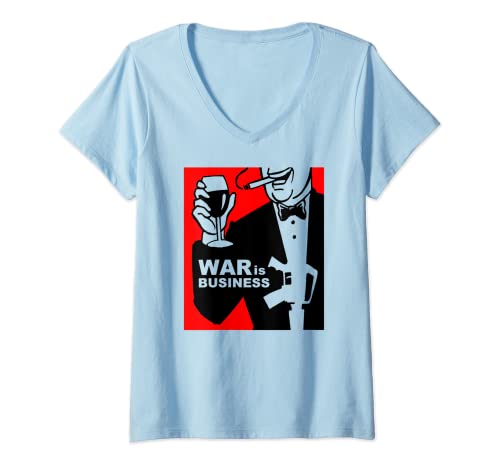 Femme War is Business Chemise Art-Military Industrial Complex T-Shirt avec Col en V
