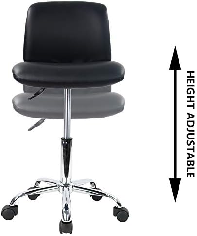 KKTONER Office Chair Mid Back PU Leather Swivel Height Adjustable Computer Home Drafting Work SPA Salon Stools With Wheels (Black)
