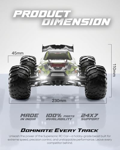 Image of Tygatec 1:16 All Terrain Supersonic Rc Car, 45 Kph High Speed Remote Control Car with 2.4 Ghz Control, Electric Vehicle Off-Road Truck, 4X4 Wheel Drive Trucks Rechargeable Batteries,Green