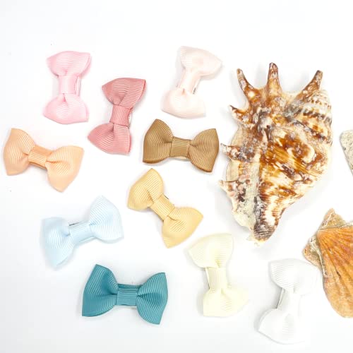 Baby Wisp 10 Pc Mini Hair Bows Newborn Infant Toddler Baby Girl Hair Accessory Hair Clips Gift Set - Cielo (White, Ivory, Wheat, Latte, Rose Taupe, Chantilly, Light Pink) #TOP6