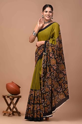 Image of Crafts Moda Pure Cotton Floral Print Saree with Blouse for Women