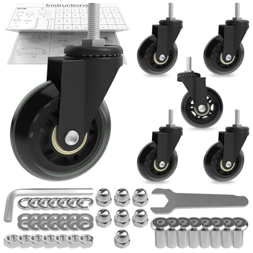 creeper caster wheels set of 6 roller blade swivel casters heavy-duty 25 inch castor replacement for creeper service cart stool post mount 360 degree no noise safe for hardwood floors amp carpet