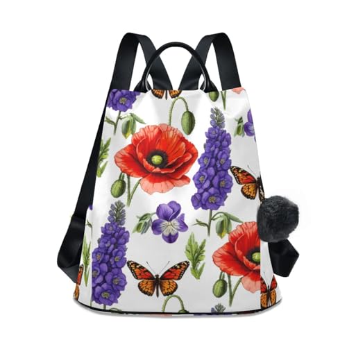 Sac à dos motif fleurs sauvages pour femme avec design antivol et multi-poches