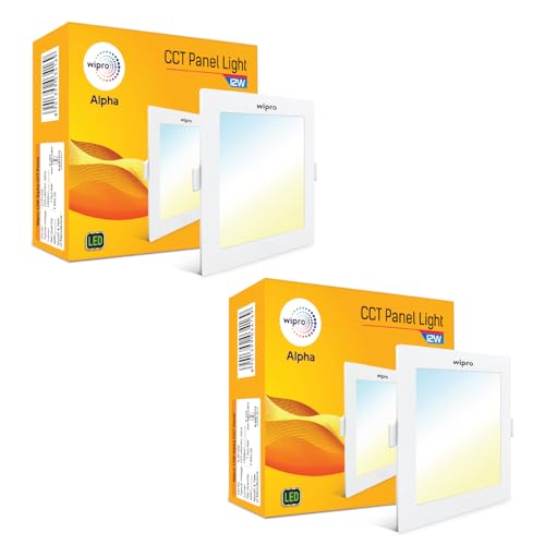 Image of wipro 12w Square LED Alpha Panel | 3 in 1 (Colour Changing)(Cool Day White /Neutral White /Warm White) | Recessed Down Light for False Ceiling | Cutout - 125mm | Pack of 2