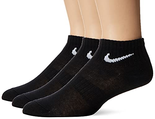 Nike Unisex Performance Cushion Quarter Training Socks (3 Pair), BLACK/WHITE, XL