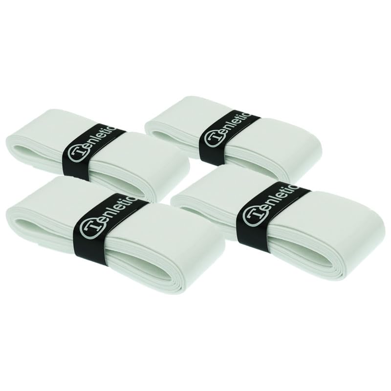 Tenletic MegaGripper Racket Overgrip Tape – White – 4-Pack – 0.65 mm Thickness – for Tennis, Squash, Badminton and Other Racquet Sports